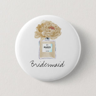 Champagne Peonies & Perfume Bridesmaid 6 Cm Round Badge