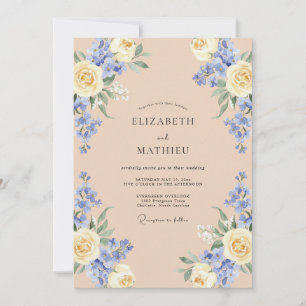 Champagne Periwinkle Rose Wedding Invitation