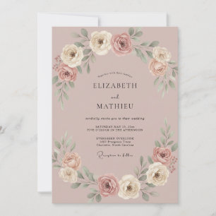 Champagne Petal Pink Petal Wedding Invitation