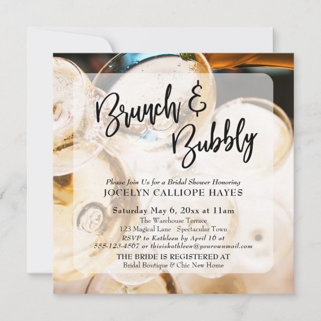 Champagne Photo Brunch & Bubbly Handwriting Invitation (Front)