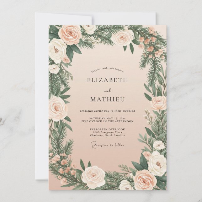 Champagne Pine Foliage Eucalyptus Wedding Invitation (Front)