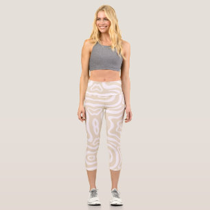 Champagne Pink Abstract Wave Pattern Capri Leggings