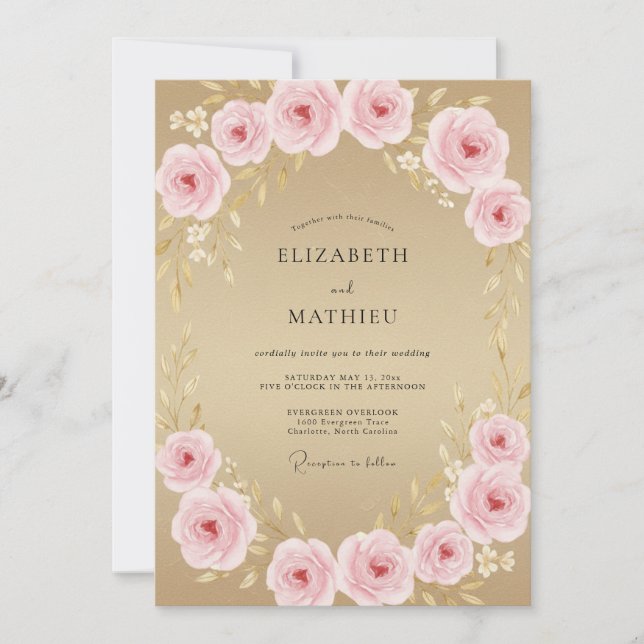 Champagne Pink Blossom Wedding Invitation (Front)