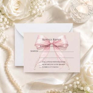 Champagne pink bow response RSVP Card