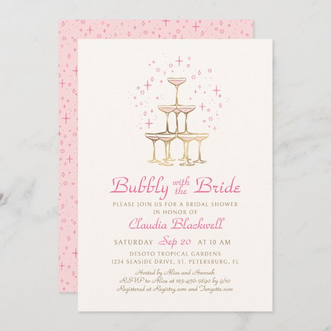 Champagne Pink Bridal Shower Invitation (Front/Back)