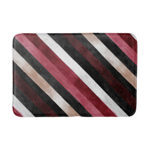Champagne Pink Burgundy Black Stripes Bath Mat