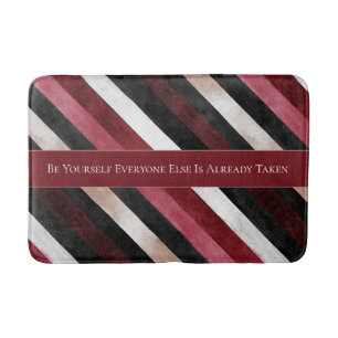 Champagne Pink Burgundy Black Stripes Bath Mat