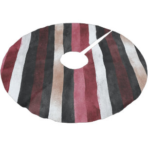 Champagne Pink Burgundy Black Stripes   Brushed Polyester Tree Skirt
