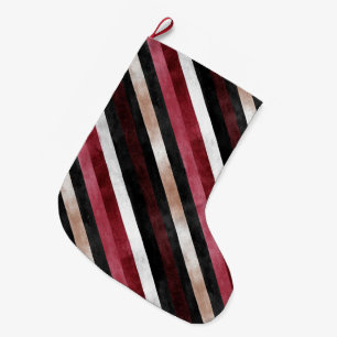 Champagne Pink Burgundy Black Stripes Large Christmas Stocking