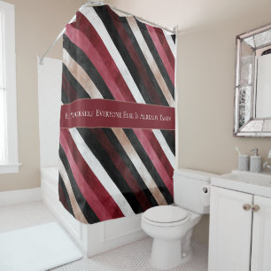 Champagne Pink Burgundy Black Stripes Shower Curtain