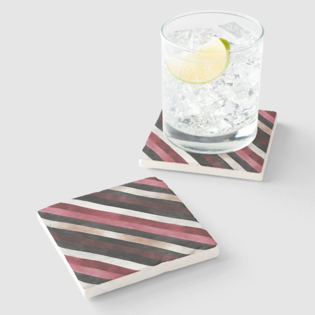Champagne Pink Burgundy Black Stripes   Stone Coaster (Side)
