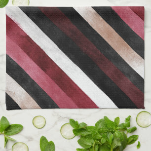 Champagne Pink Burgundy Black Stripes Tea Towel
