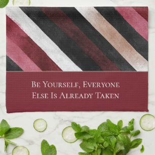 Champagne Pink Burgundy Black Stripes Tea Towel