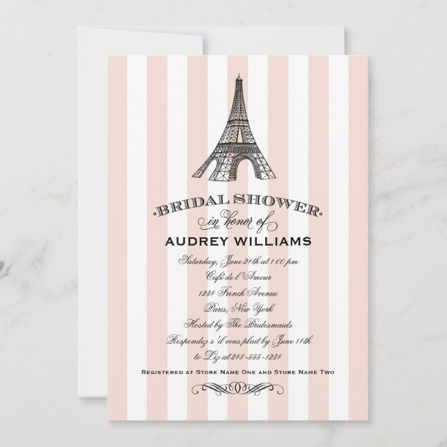 Champagne Pink Eiffel Tower Wedding Shower Invitation (Front)