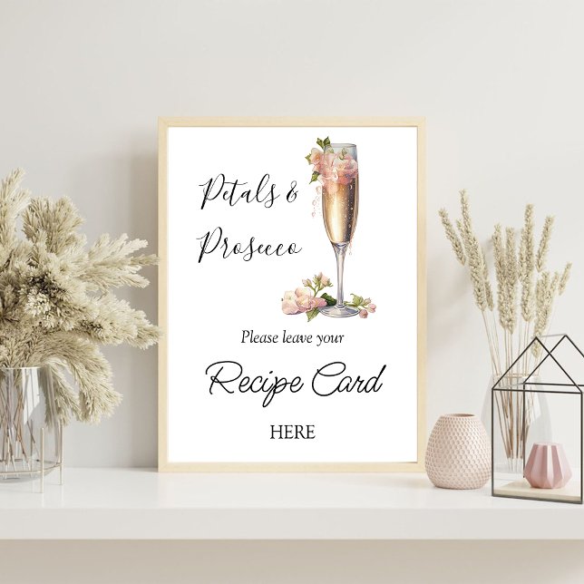 Champagne Pink Floral Bridal Shower Recipe Request Poster (Creator Uploaded)