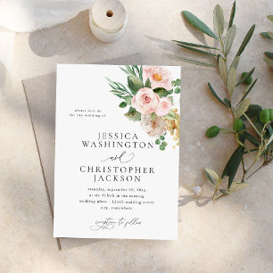 Champagne & Pink Floral Wedding Invitation
