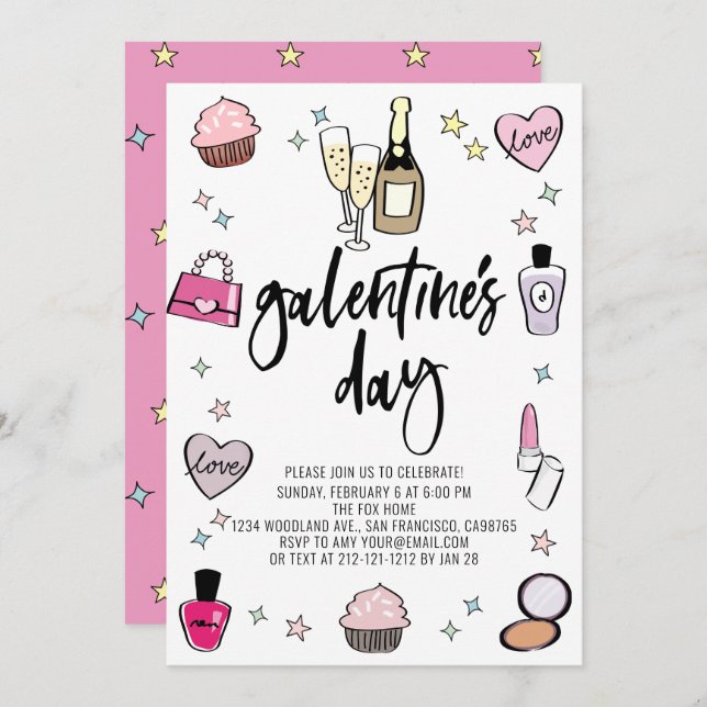 Champagne Pink Galentine's Day Party Invitation (Front/Back)
