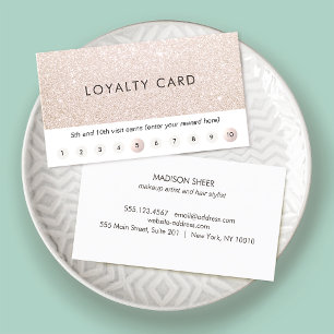 Champagne Pink Glitter Customer Loyalty 10 Punch Card