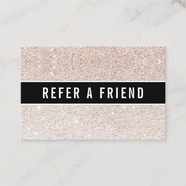 Champagne pink glitter Salon Referral Customer Business Card (Front)