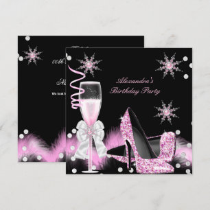 Champagne Pink High Heels Birthday Party Invitation