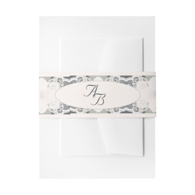 Champagne-Pink Lace Wedding Invitation Belly Band (Front Example)