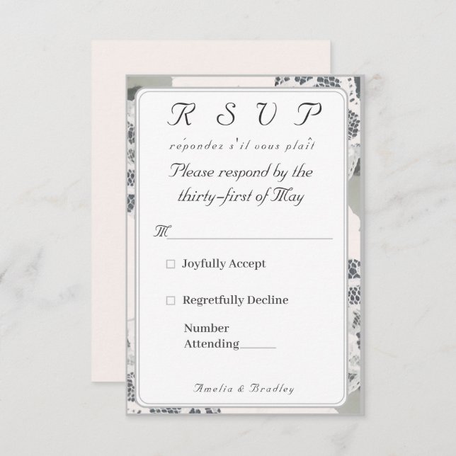 Champagne-Pink Lace Wedding Response Card (Front/Back)