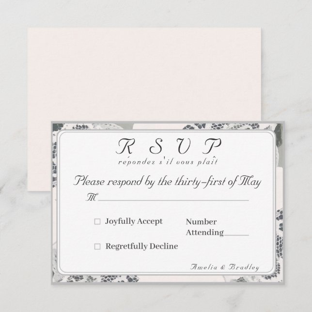 Champagne-Pink Lace Wedding Response Card (Front/Back)