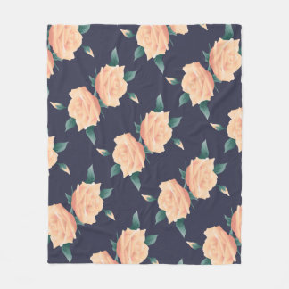 Champagne Pink Roses & Navy Fleece Blanket