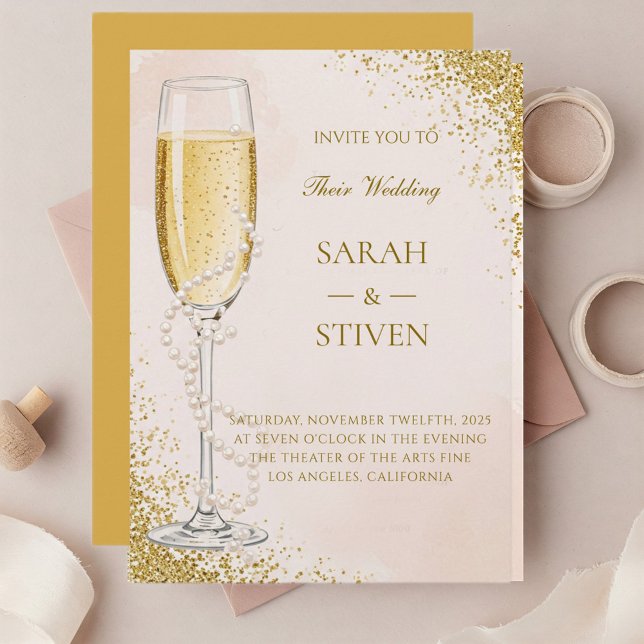 Champagne Pink Wedding Invitation (Creator Uploaded)