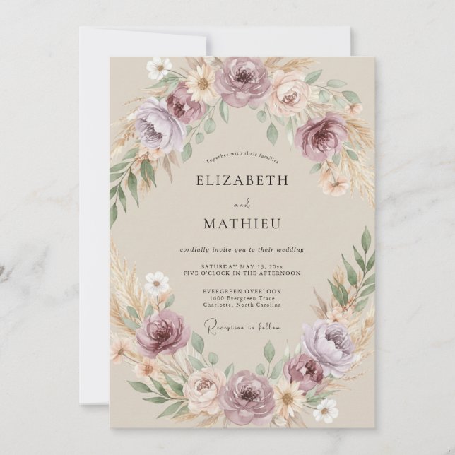 Champagne Plum Painted Wedding Invitation (Front)