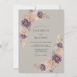 Champagne Plum Peony Wedding Invitation