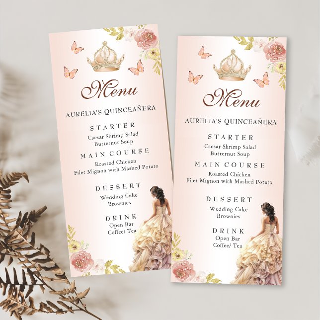 Champagne Princess Dress Quinceañera Birthday Menu (Creator Uploaded)