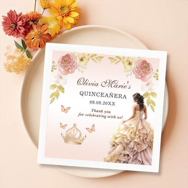 Champagne Princess Dress Quinceañera Birthday Napkin (Creator Uploaded)