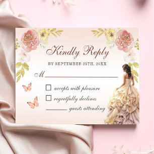 Champagne Princess Dress Quinceañera Birthday RSVP Card