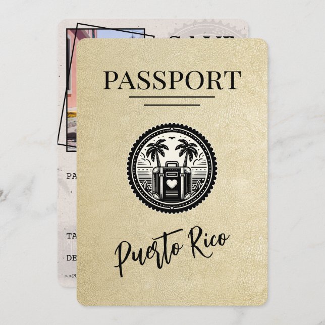 Champagne Puerto Rico Passport Save The Date (Front/Back)