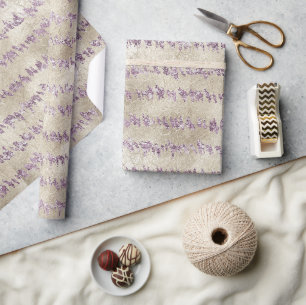 Champagne Purple Glitter Stripes Wrapping Paper