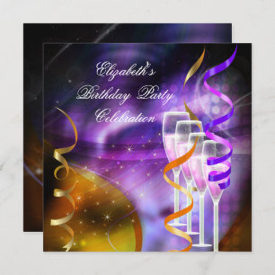Champagne Purple Gold Abstract Birthday Party Invitation