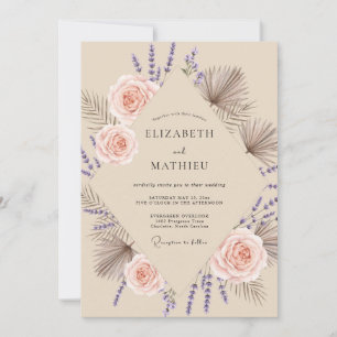 Champagne Purple Pampas Eucalyptus Wedding Invitation