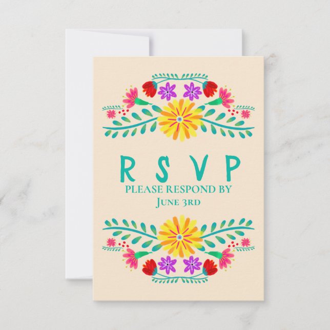 Champagne Quinceanera Mexican Fiesta Party RSVP Card (Front)