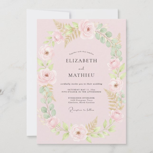 Champagne Ranunculus Soft Eucalyptus Wedding Invitation (Front)