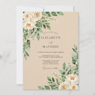 Champagne Refined Floral Rustic Wedding Invitation