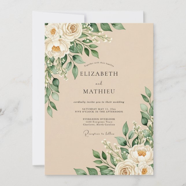 Champagne Refined Floral Rustic Wedding Invitation (Front)
