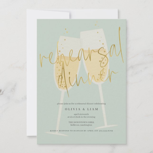 Champagne Rehearsal Dinner Invitation (Front)