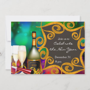 Champagne Ribbons New Year Invitation