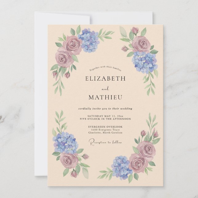 Champagne Romantic Spring Wedding Invitation (Front)