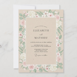 Champagne Rose Blush Petal Wedding Invitation