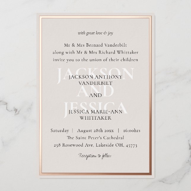 Champagne & Rose Gold Elegant Minimalist Wedding (Front)