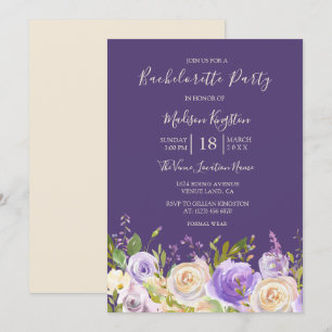 Champagne Rose Purple Flowers Bachelorette Party Invitation