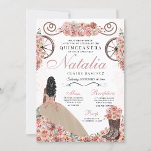 Champagne Rose Ranchero Princess Dress Quinceanera Invitation
