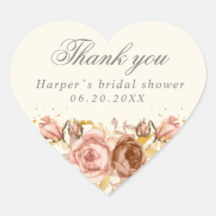 Champagne roses bridal shower thank you heart sticker